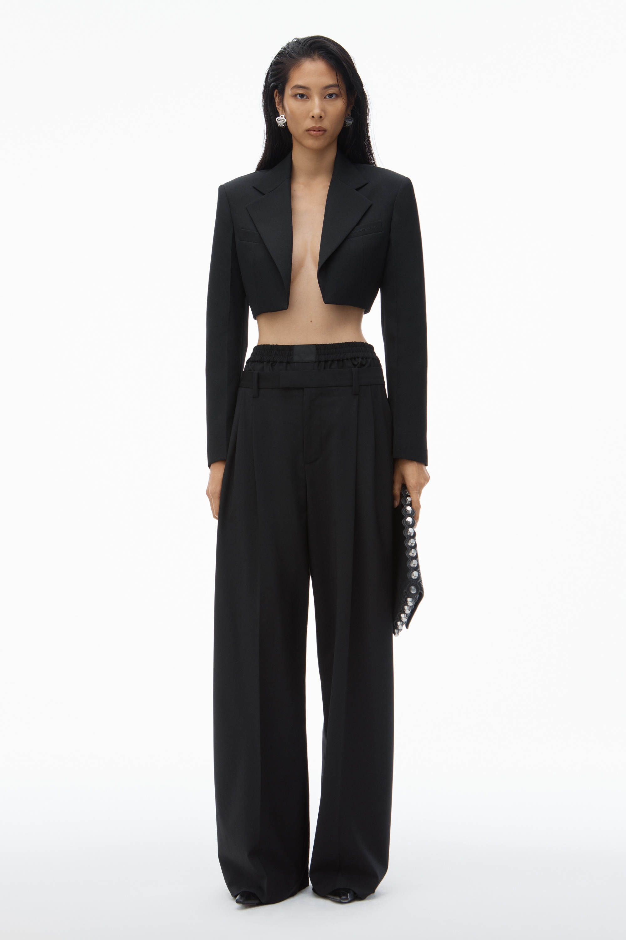 cropped tuxedo blazer in wool tailoring - 2