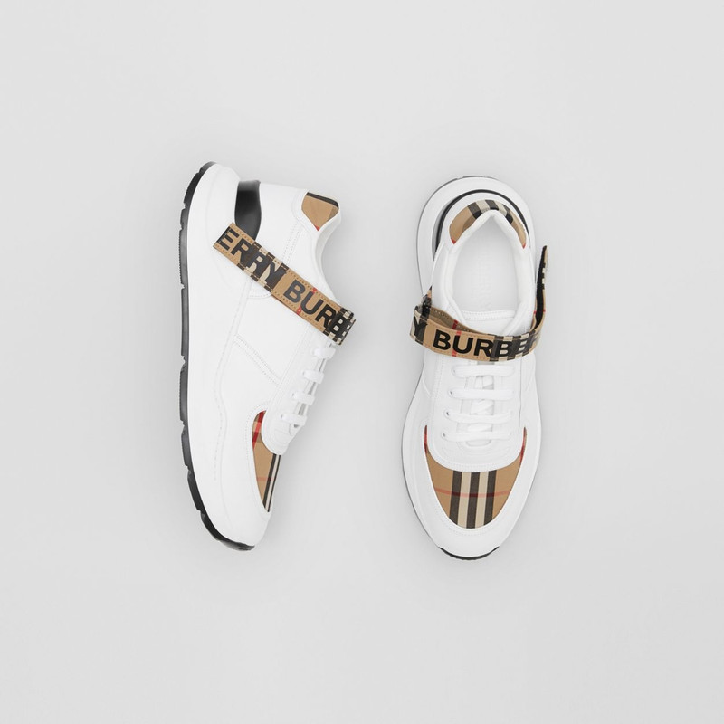 Burberry Logo Detail Leather and Vintage Check Sneakers outlook