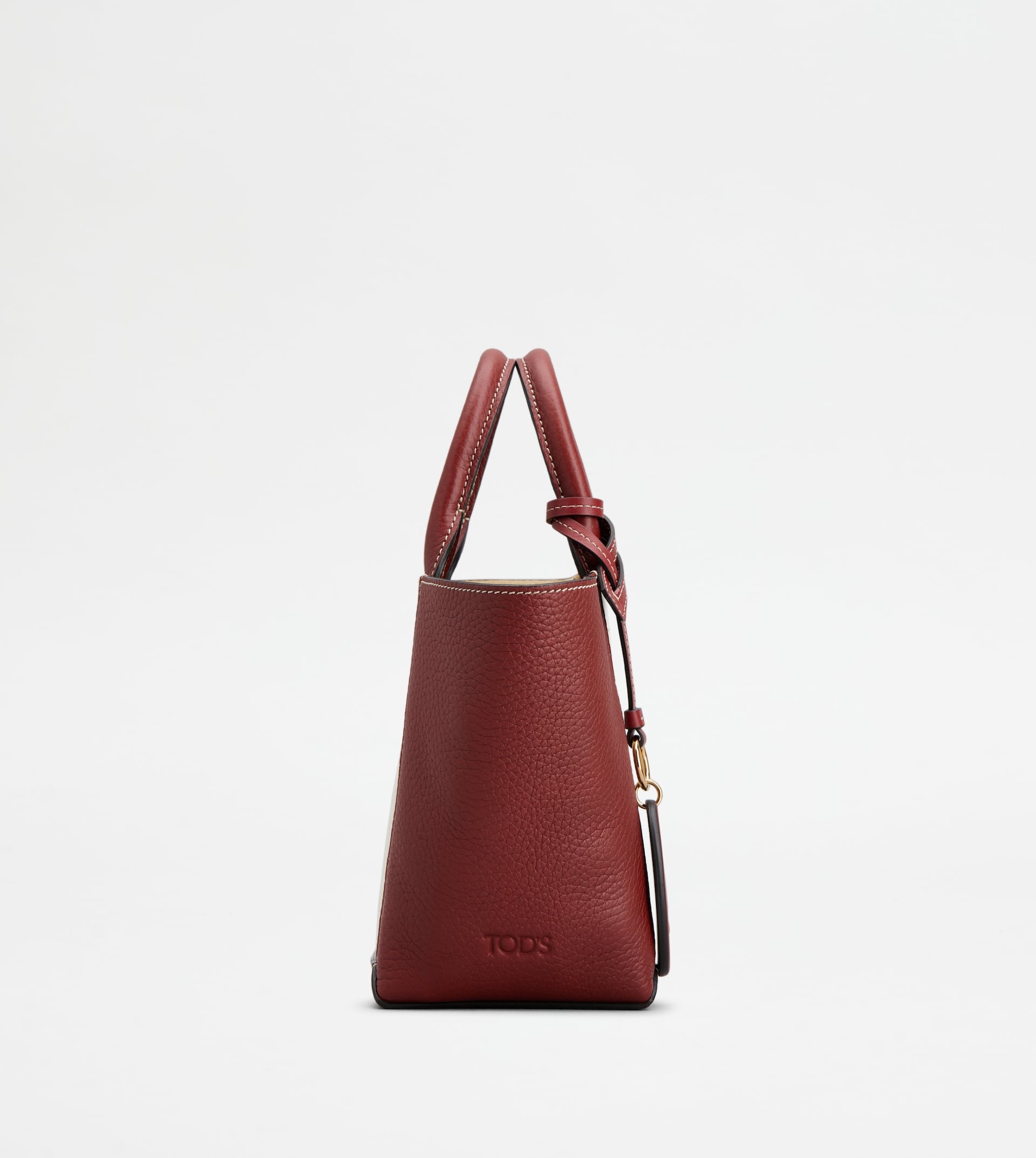 TOD'S DOUBLE UP SHOPPING BAG IN LEATHER AND CANVAS CNY MINI - BEIGE, RED - 2