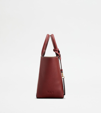 Tod's TOD'S DOUBLE UP SHOPPING BAG IN LEATHER AND CANVAS CNY MINI - BEIGE, RED outlook