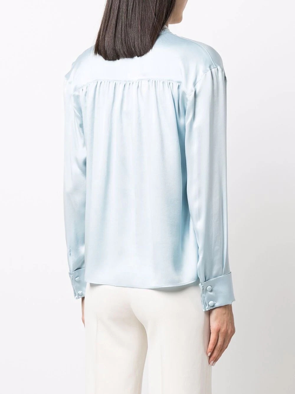 ribbon-fastened silk blouse - 4