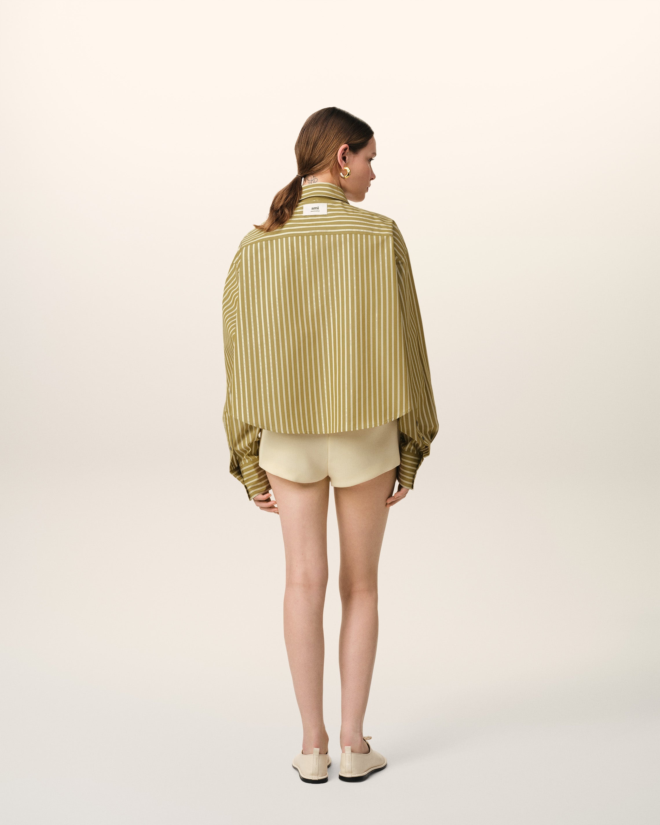 KHAKI COTTON CROPPED OVERSIZED SHIRT - 5