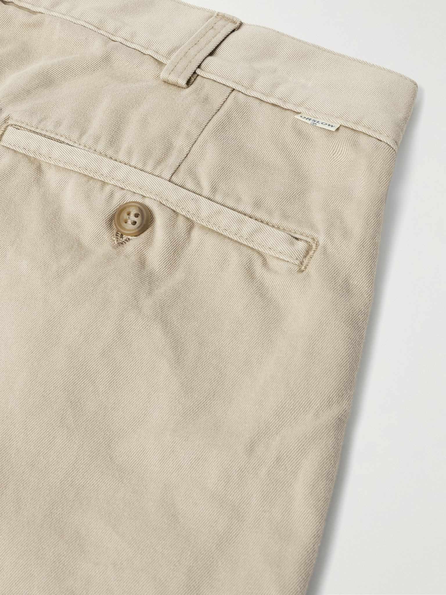 Two Tuck Straight-Leg Pleated Cotton-Twill Trousers Beige - 5