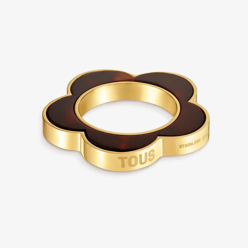 TOUS Gold-colored steel and tortoiseshell resin flower Ring TOUS Galaxy outlook