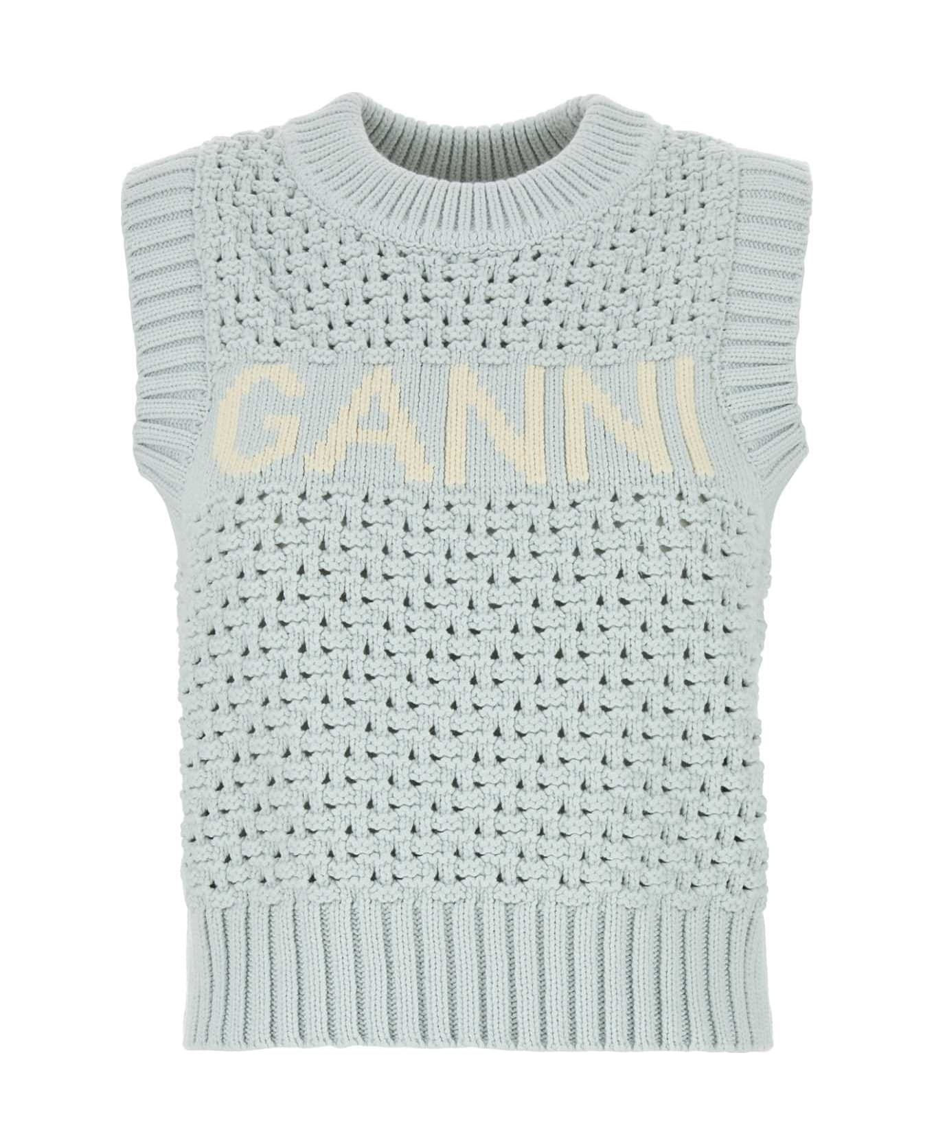Pastel Light Blue Cotton Blend Vest - 1