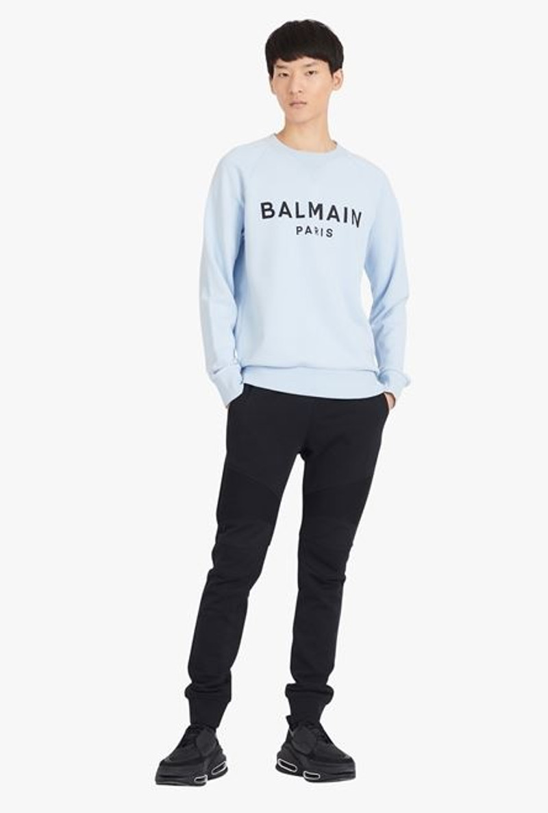 Balmain Pale blue cotton sweatshirt with black Balmain Paris logo print outlook