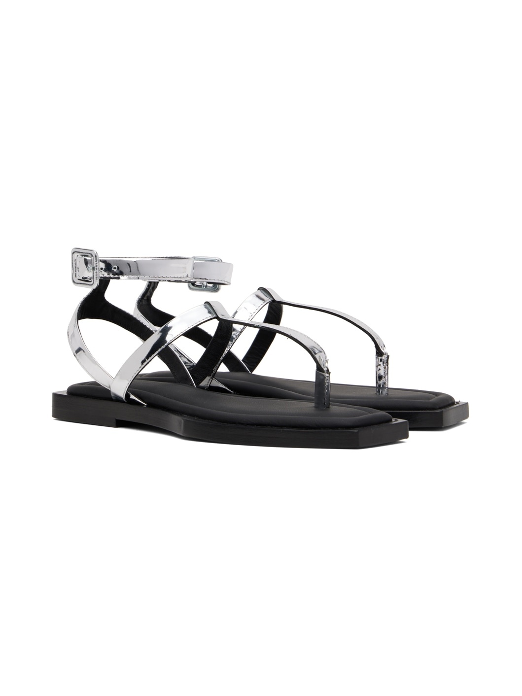 Silver Patent Flat Sandals - 4