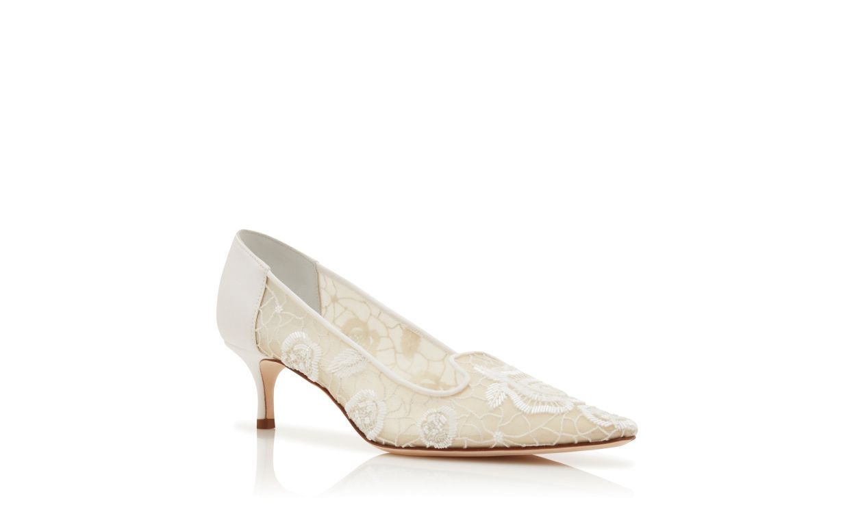 White Mesh Floral Detail Pumps - 3