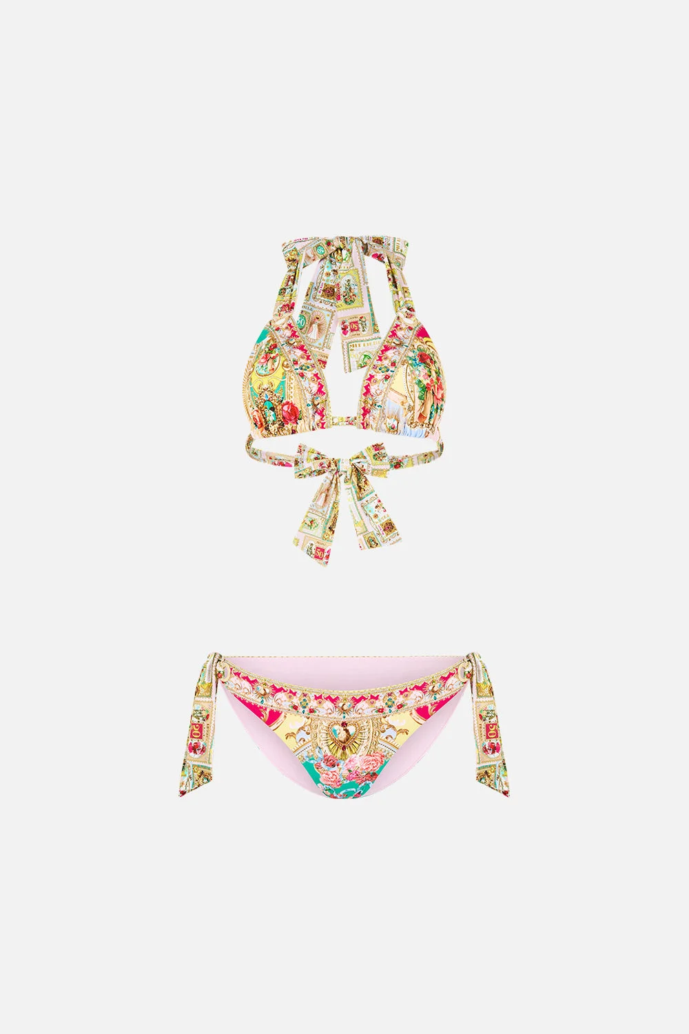 SOFT THICK TIE TRI BIKINI SET W EYELET TRIMS PAINTED PRAYERS - 1