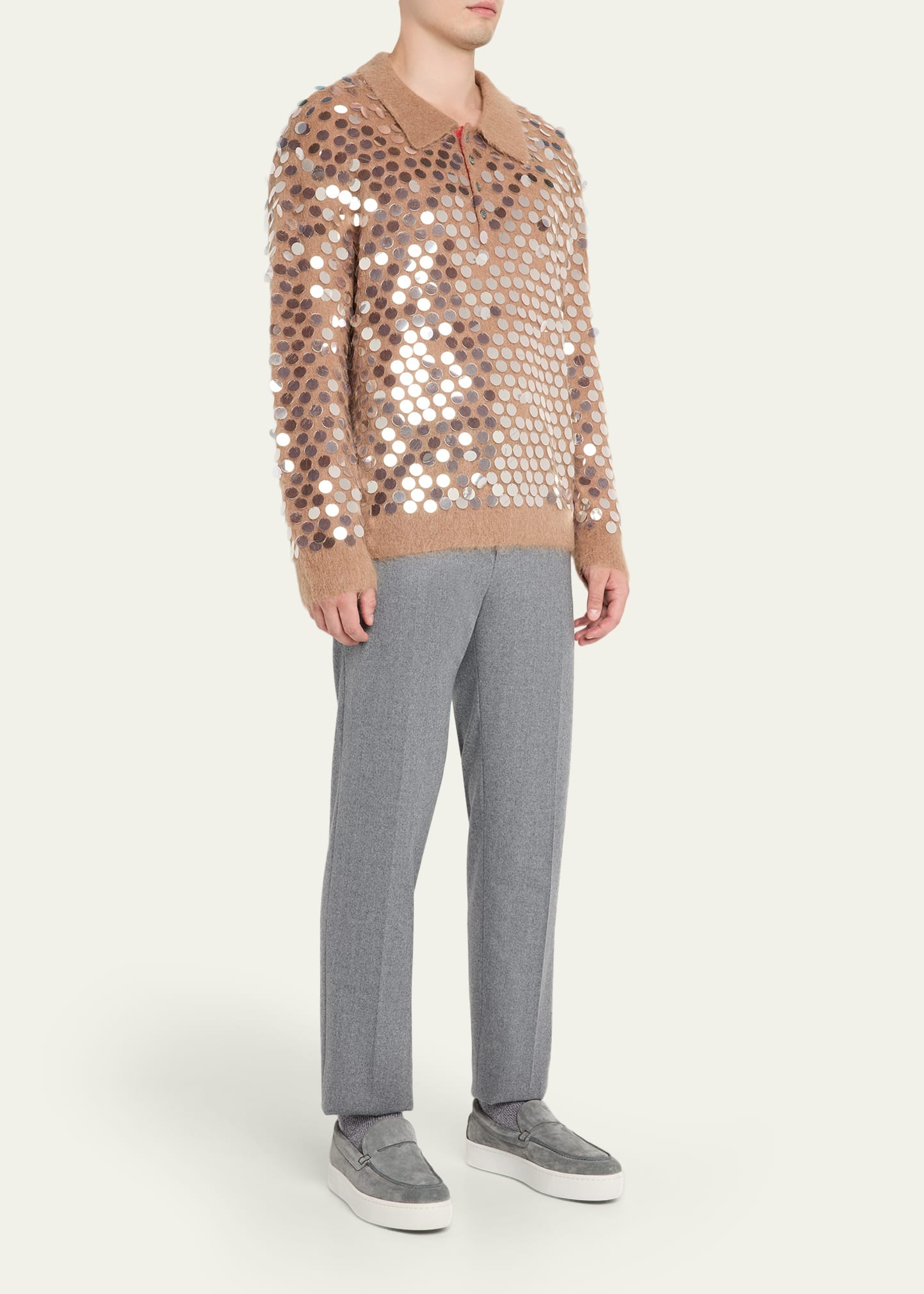 Men's Sequined Mohair-Blend Polo Sweater - 2