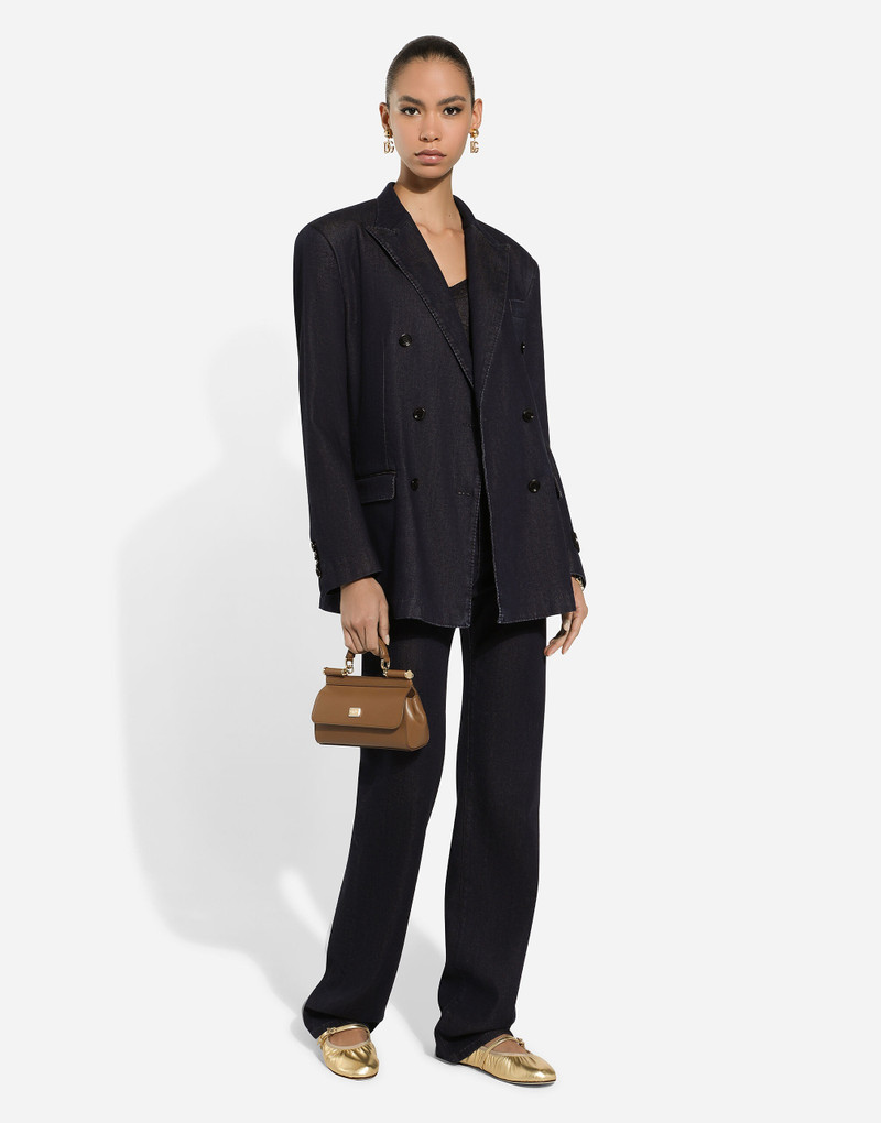 Flared cotton denim and silk jeans 7