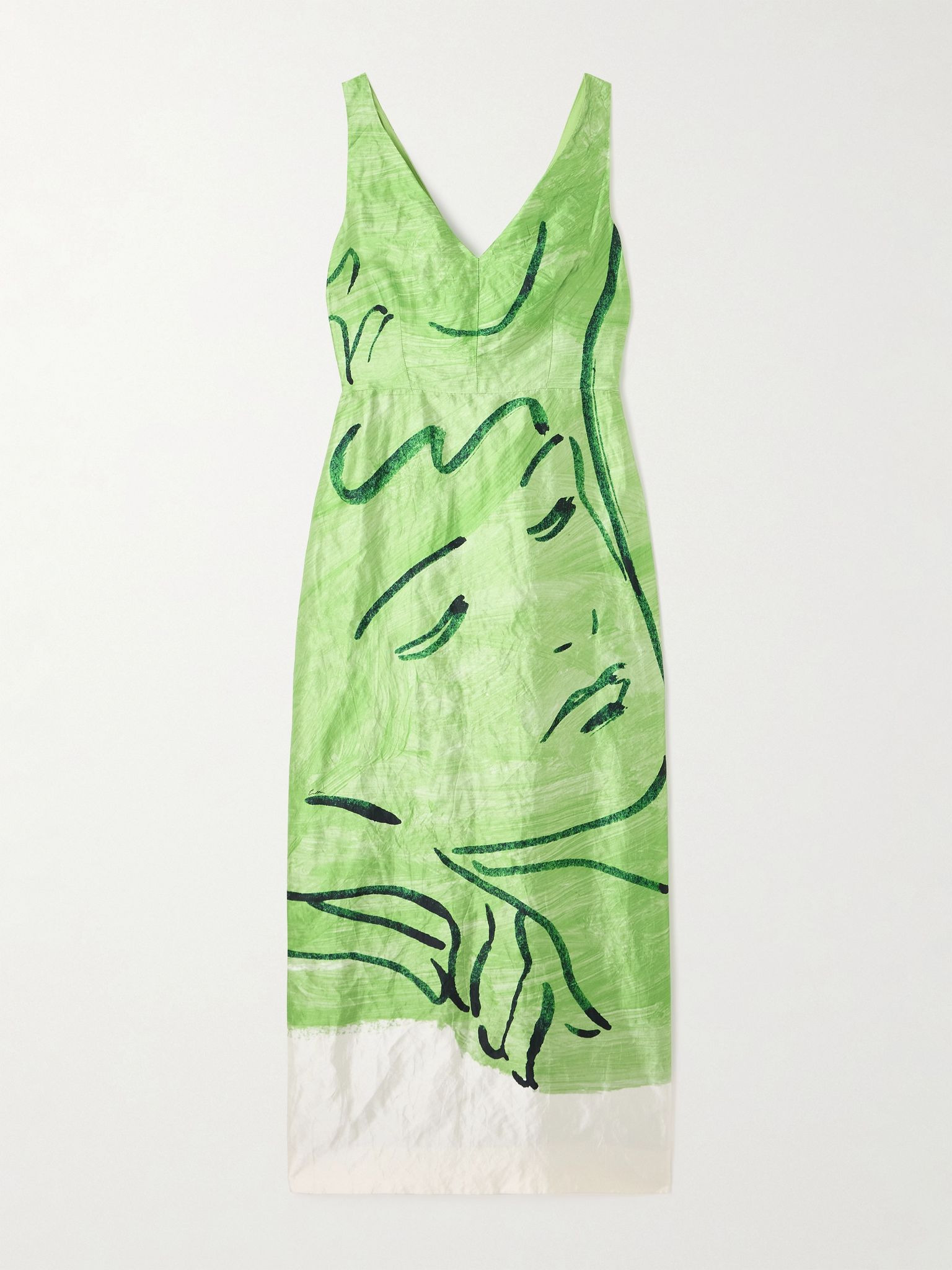 Printed satin-twill midi dress Bright green - 1