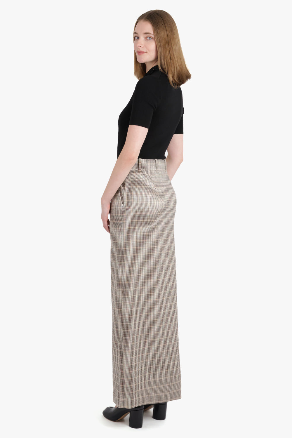 CHECK PRINT STRAIGHT MAXI SKIRT | BEIGE - 6