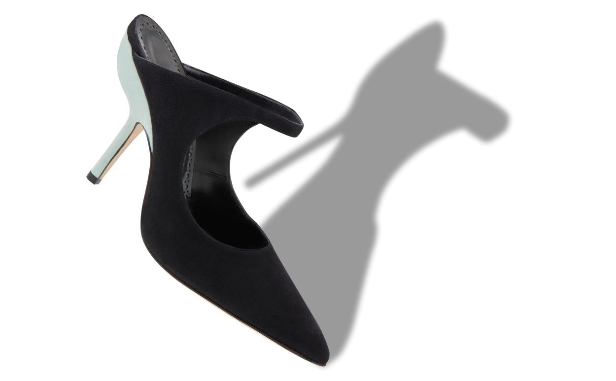 Black and Green Suede Pointed Toe Mules - 2