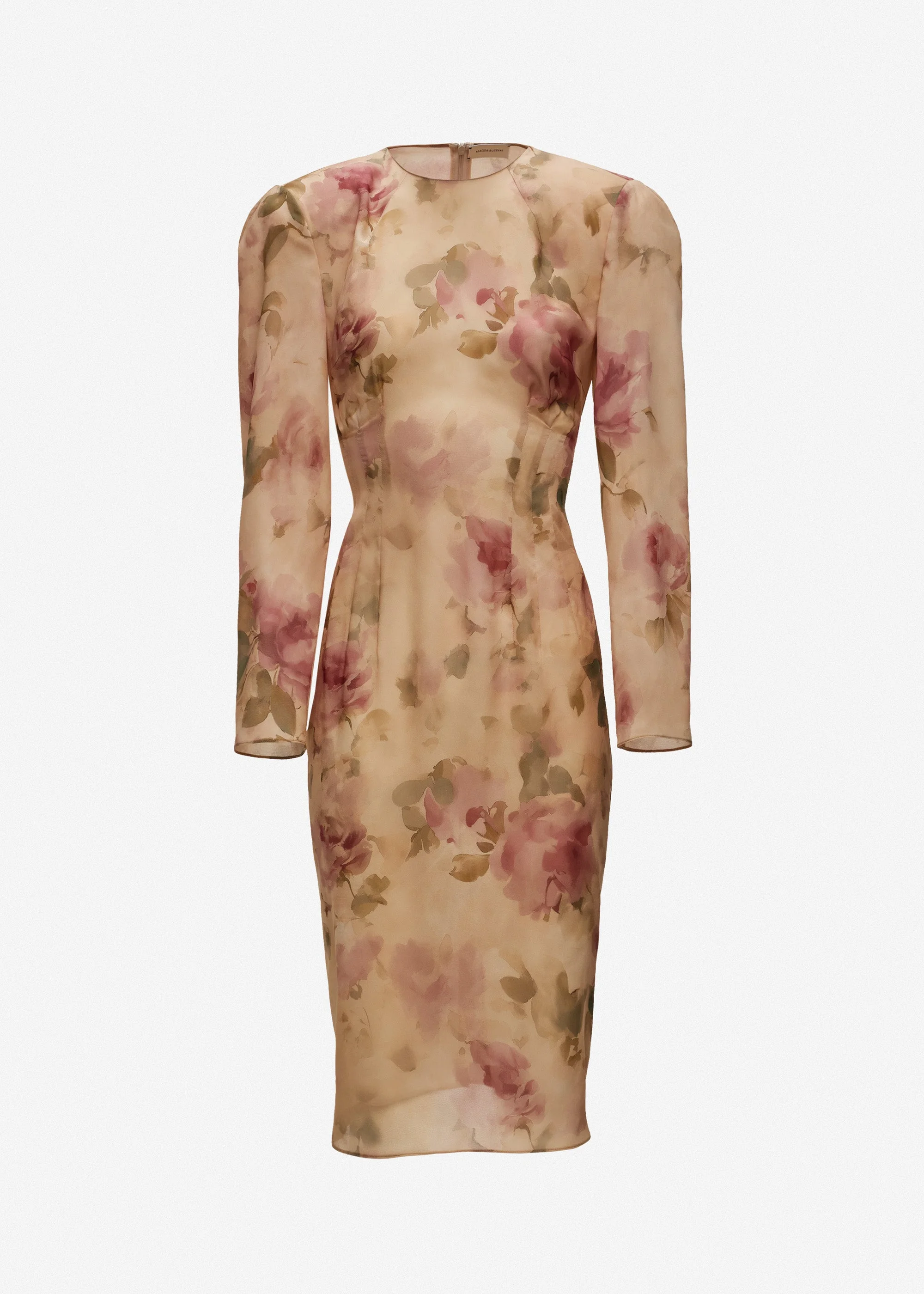 Fitted dress with back tie detail in beige floral print - 1