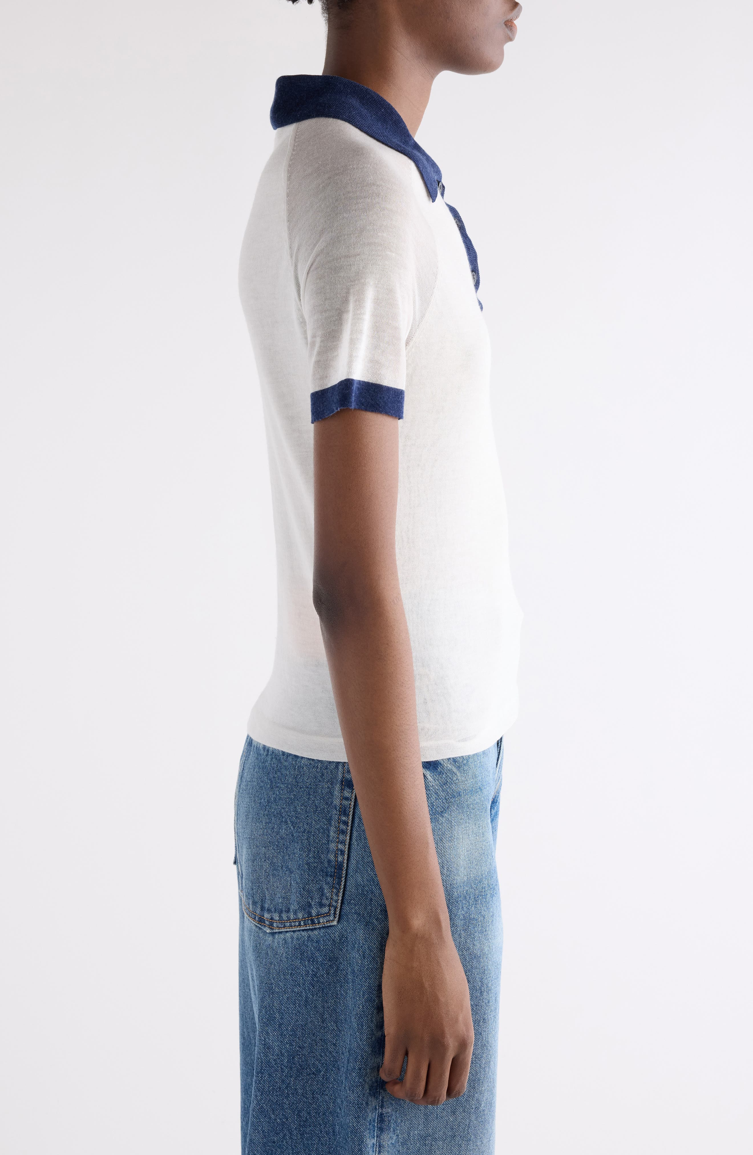 Acne Studios Kout Pocket Polo in White/Navy at Nordstrom - 4