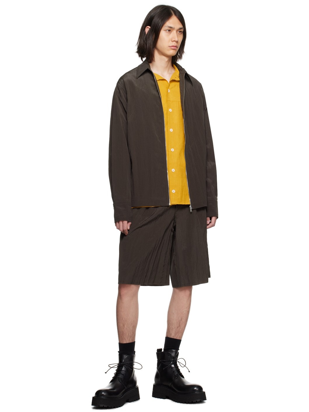 Brown Pleated Shorts - 4