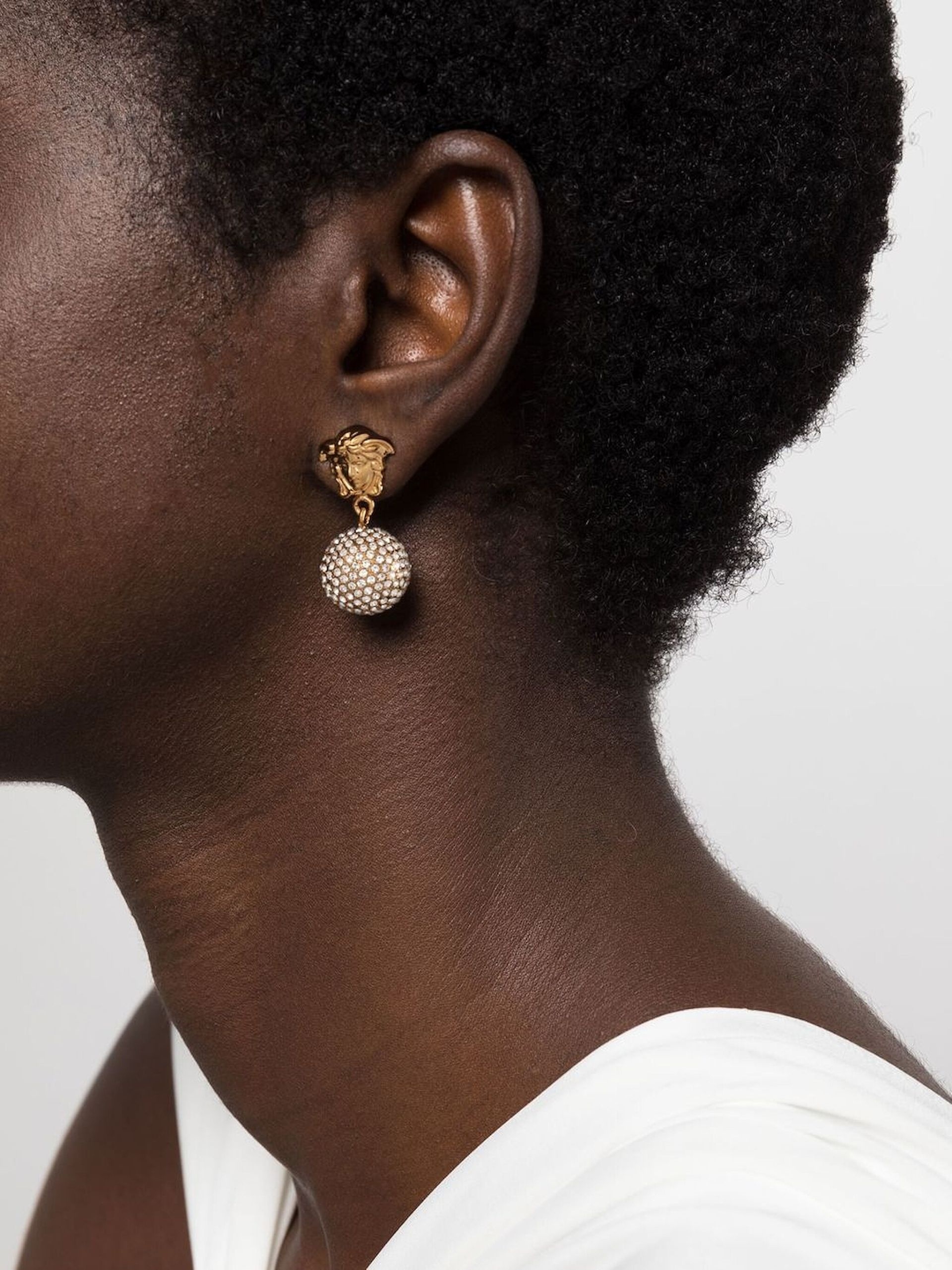 Gold-Tone Medusa Crystal-Embellished Drop Earrings - 2