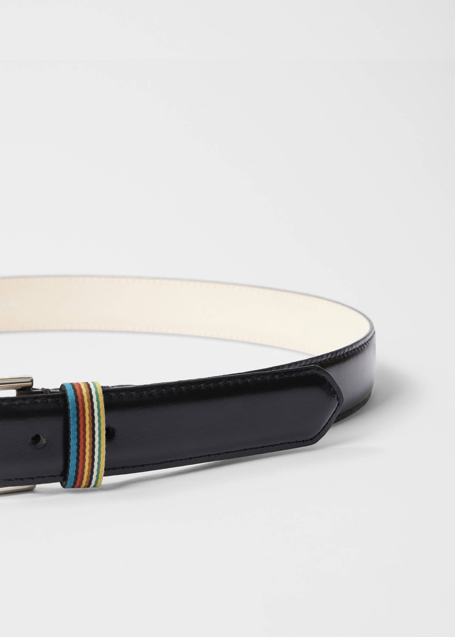 Black Leather 'Signature Stripe' Keeper Belt - 4