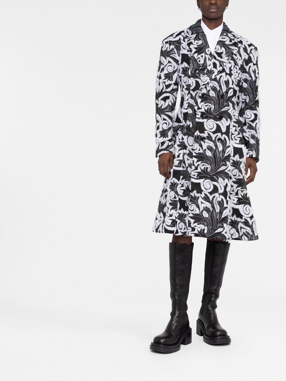 floral jacquard double-breasted coat - 2