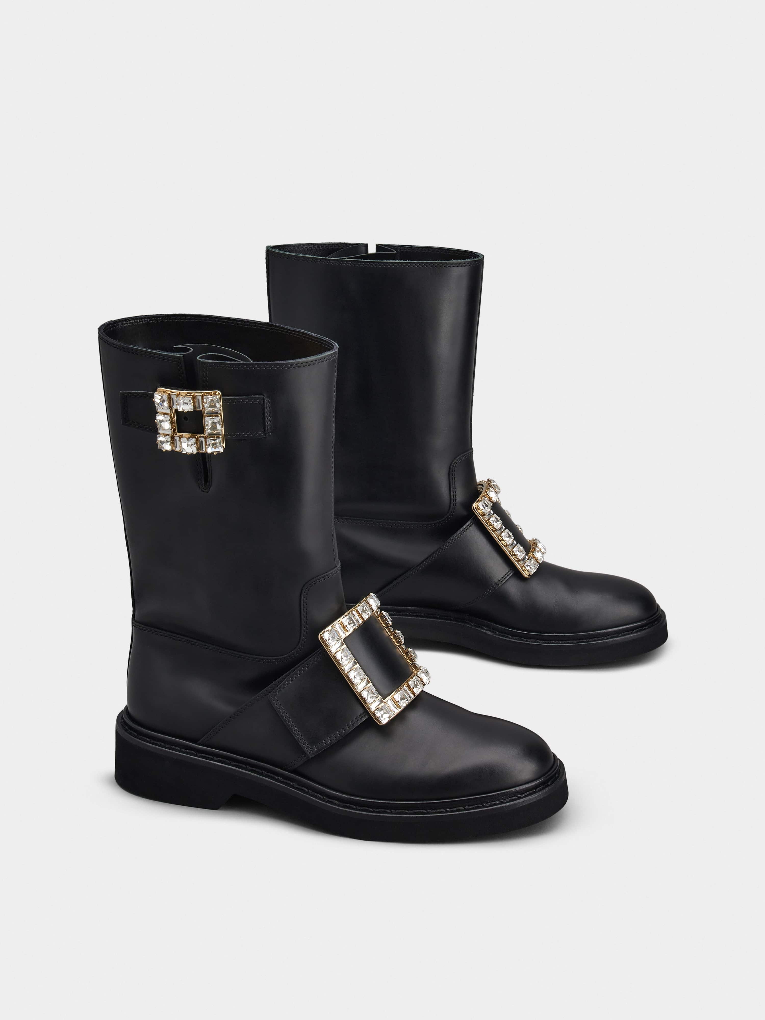 Viv' Rangers Strass Buckle Biker Boots in Leather - 2