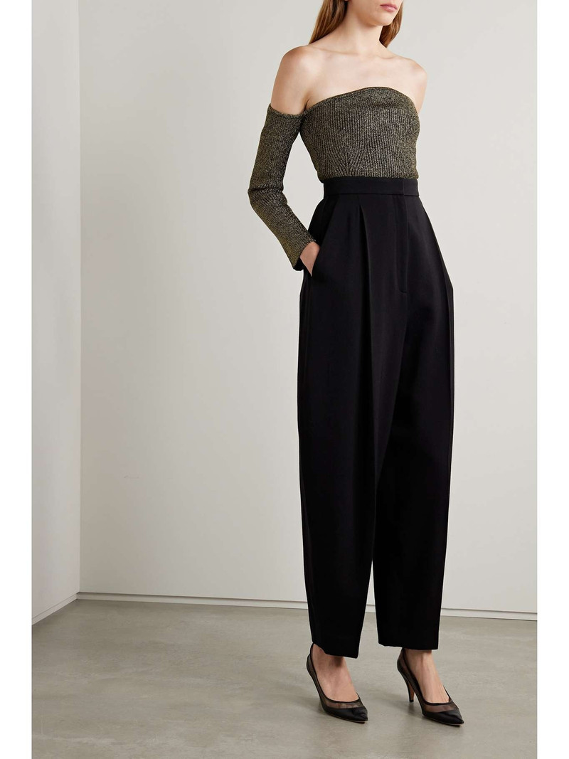 KHAITE Maria off-the-shoulder metallic ribbed-knit sweater outlook