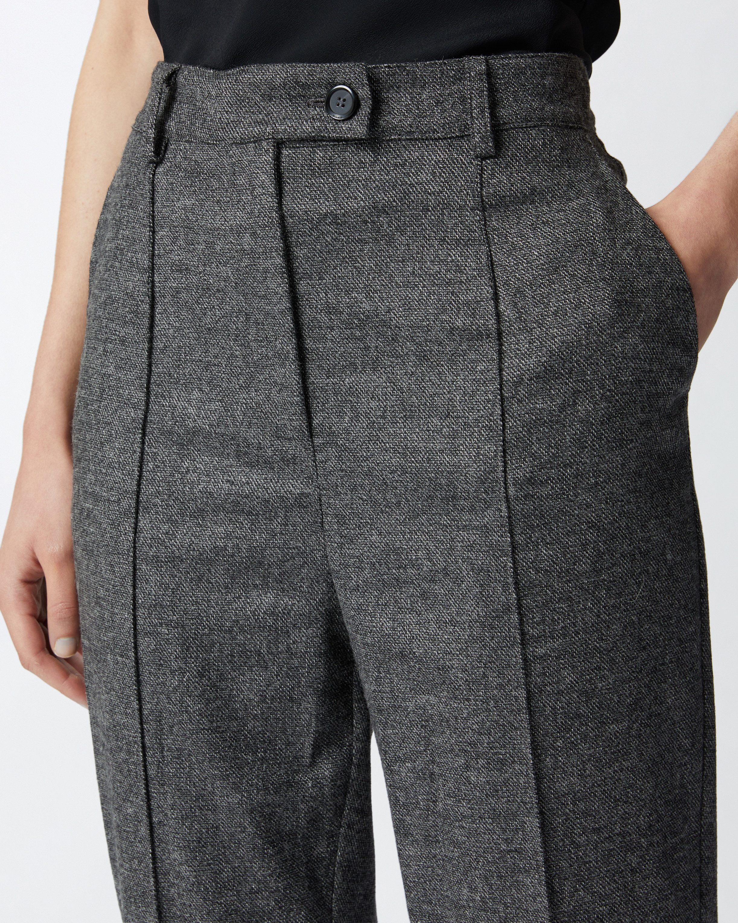 TEXTURED GREY FLANNEL CIGARETTE TROUSERS - 4