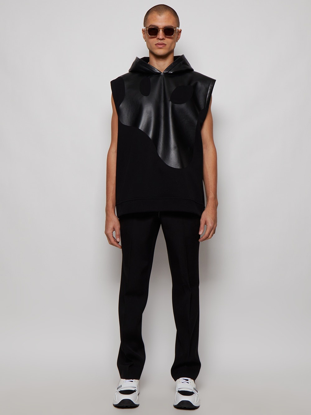 Monster Graphic Cotton And Lambskin Sleeveless Hoodie Black - 2
