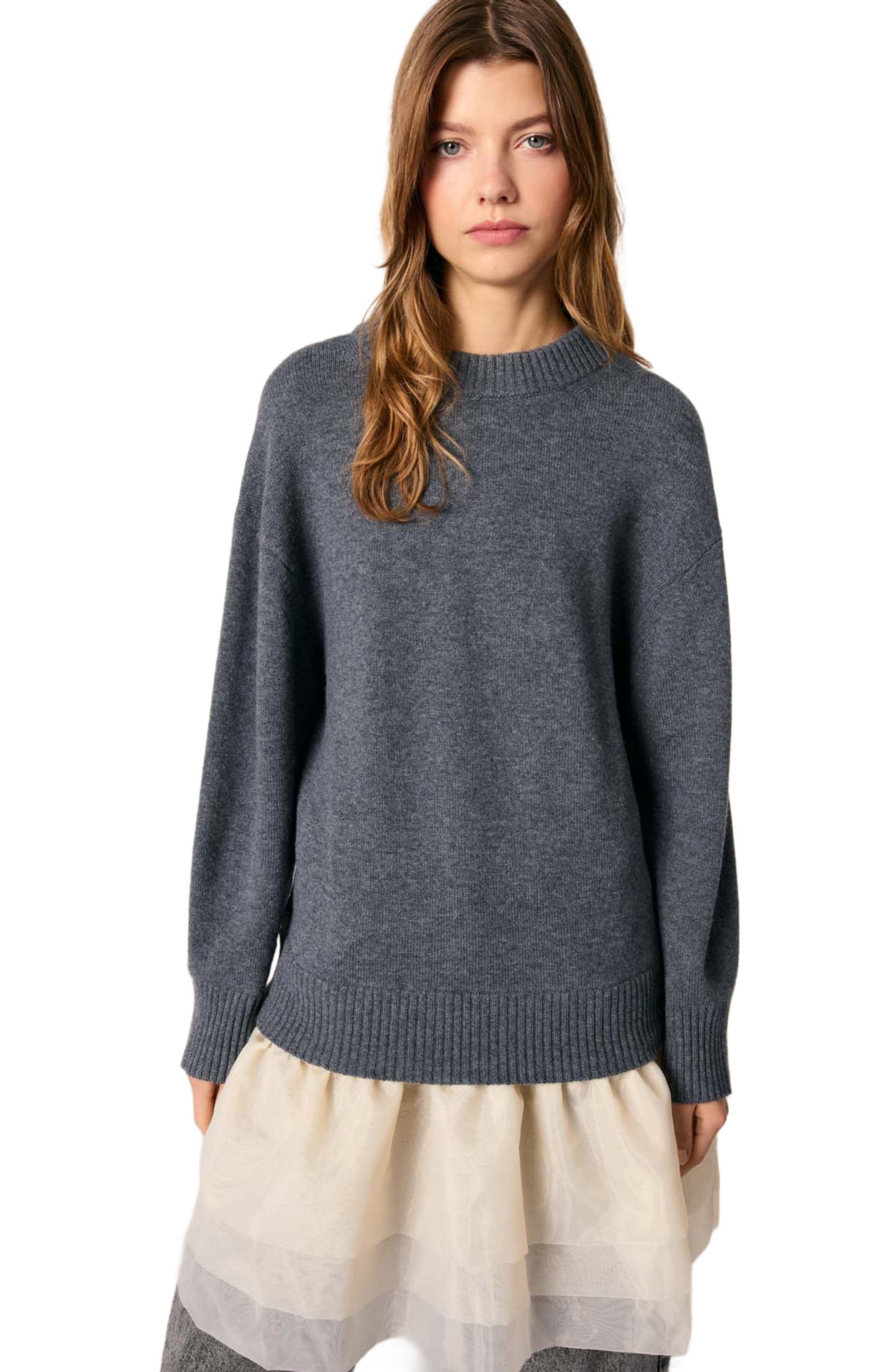 maje Wool and organza dual-fabric dress in Gray /Ecru at Nordstrom - 4