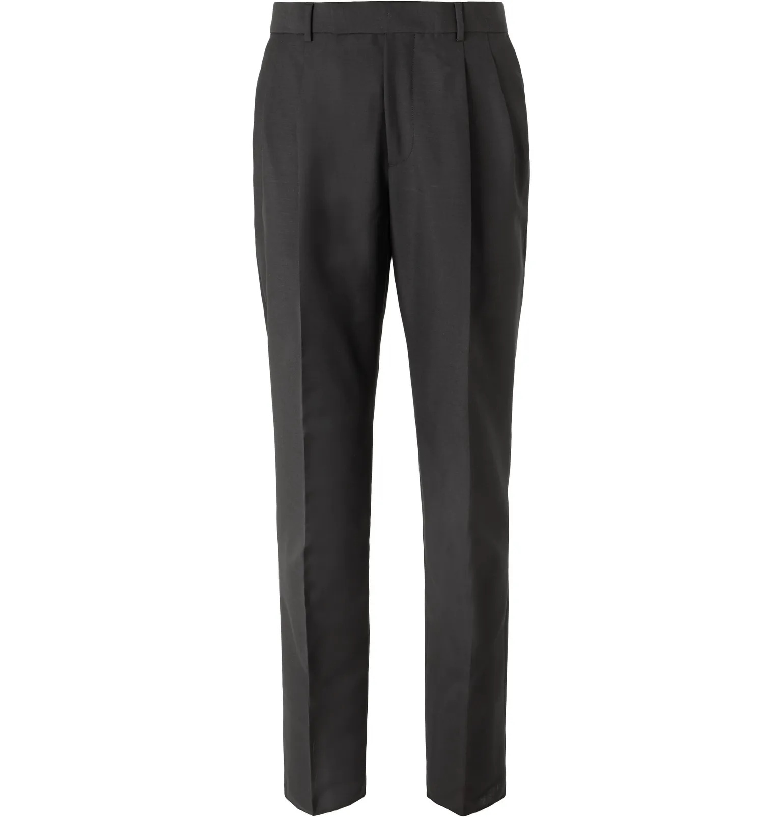 Black Slim-Fit Pleated Wool and Mohair-Blend Trousers - 1