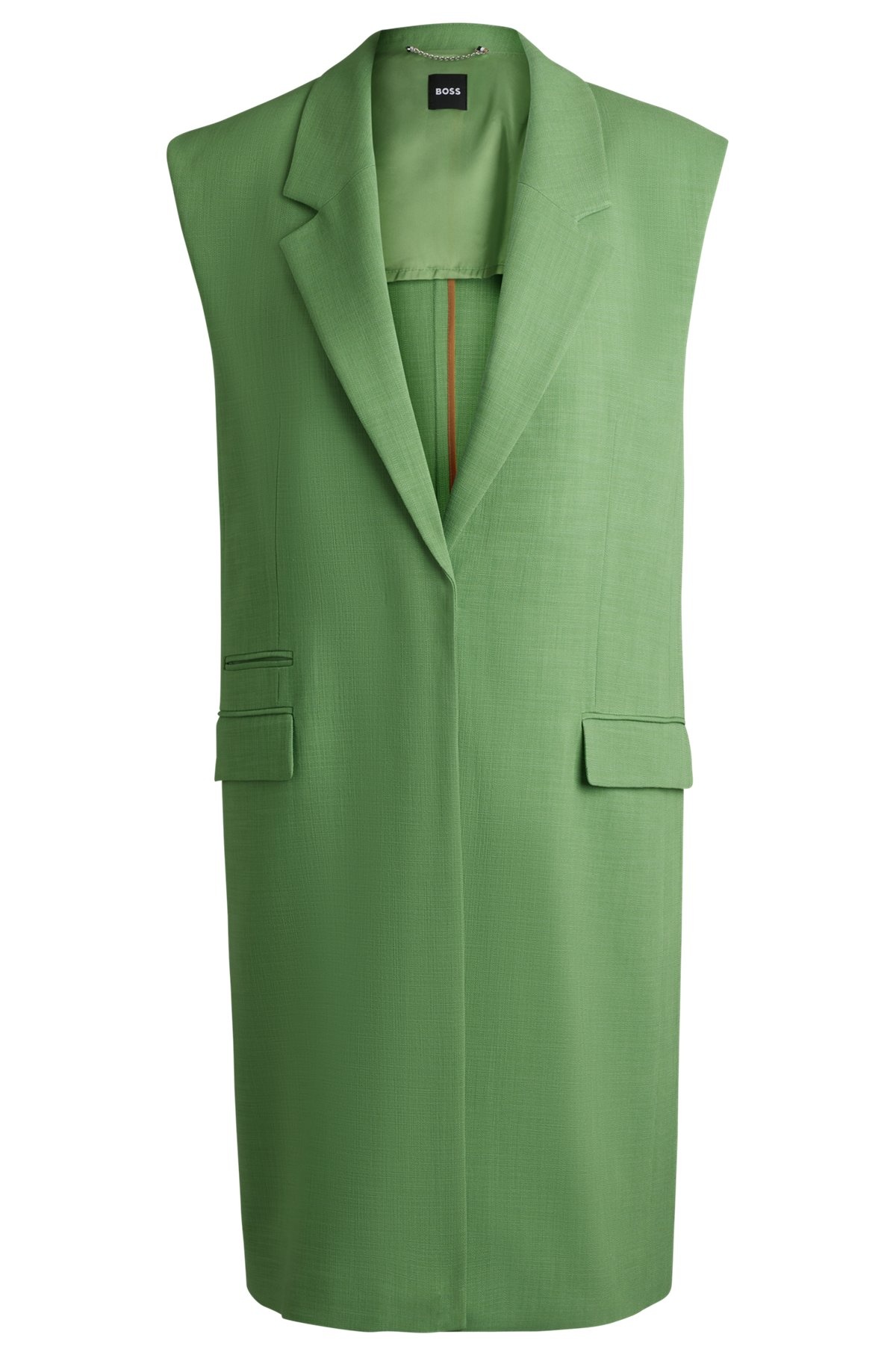 SLEEVELESS JACKET WITH CONCEALED CLOSURE AND SIGNATURE LINING - 1