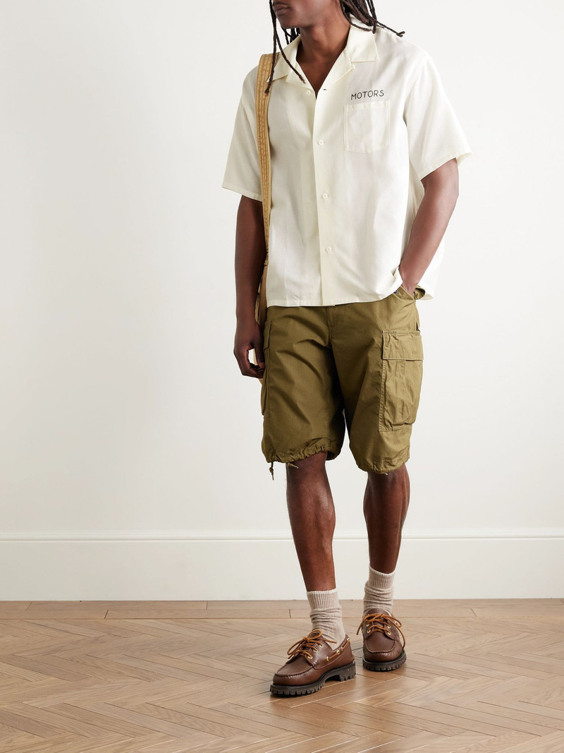 visvim Crosby Convertible-Collar Embroidered Wool and Linen-Blend Shirt White outlook
