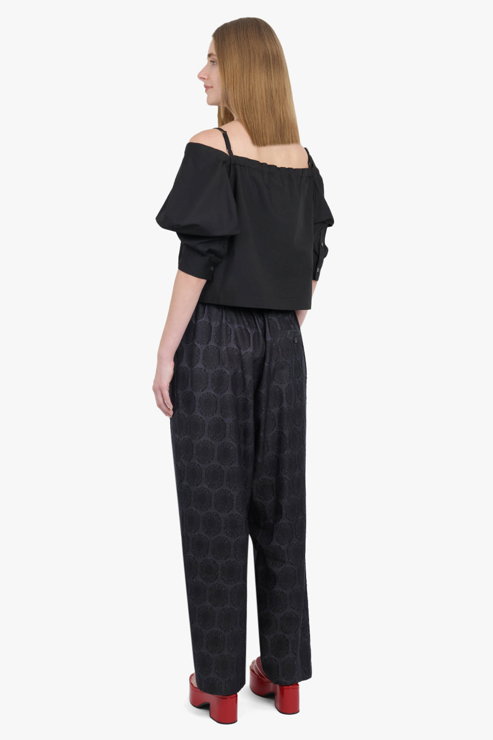 FLOWER JACQUARD TWO TUCK BANDING SLACKS | INDIGO BLUE - 5