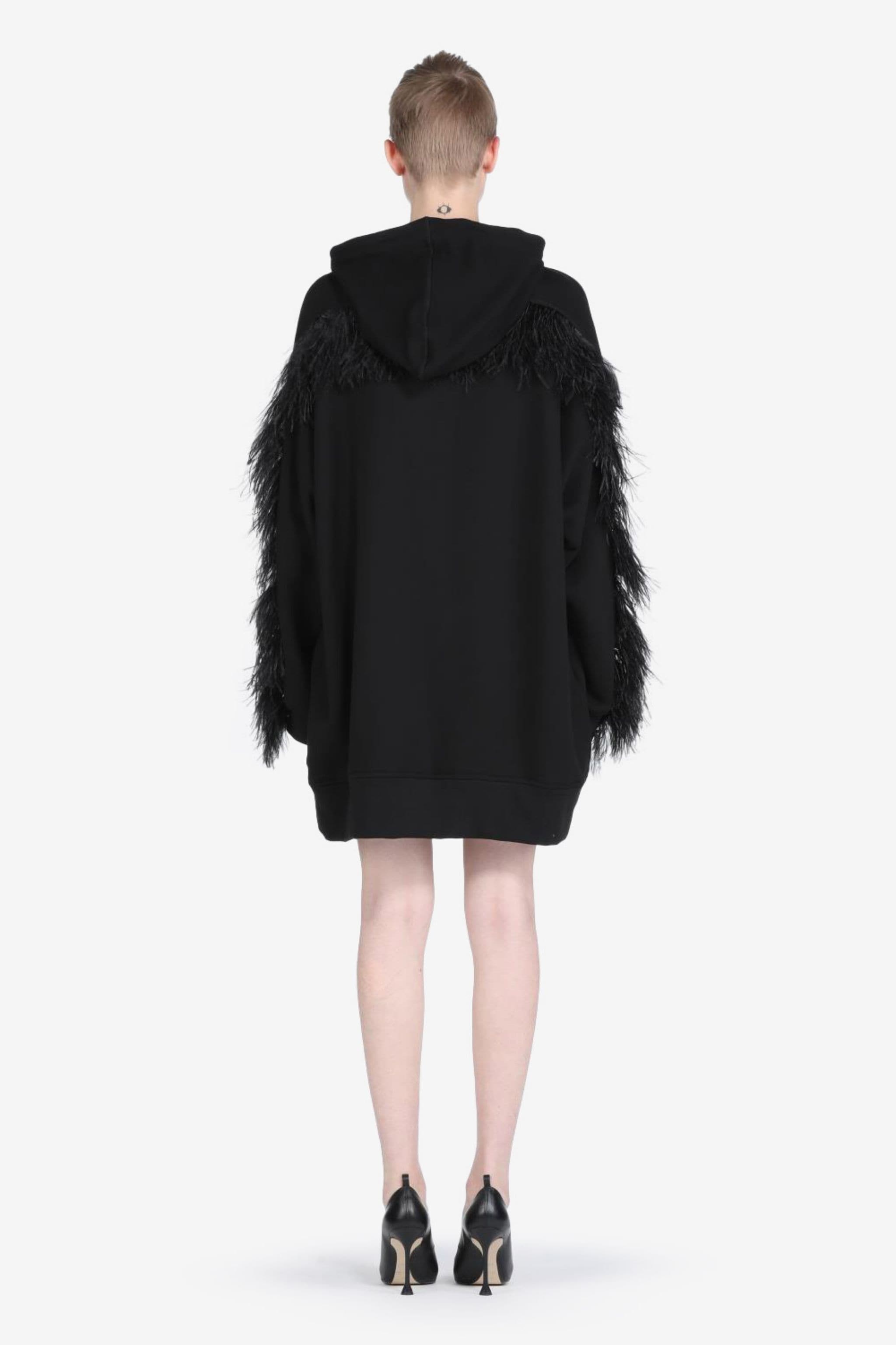 FEATHER-TRIMMED OVERSIZED HOODIE - 2