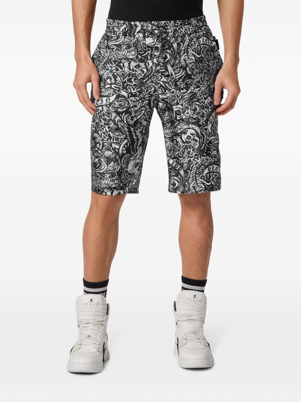 tattoo-print silk shorts - 3