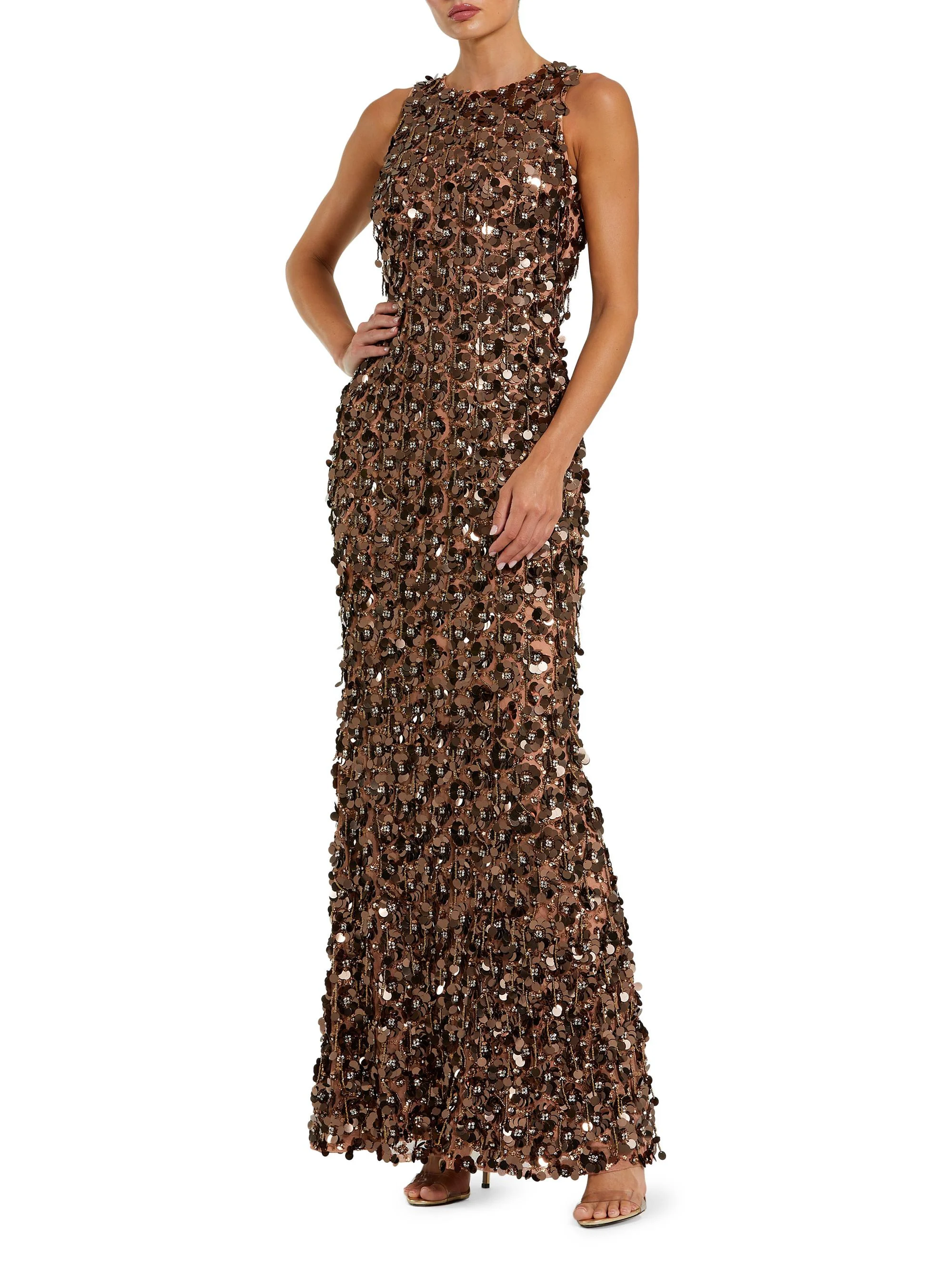 Women's Embellished Mesh Gown - Bronze - 1