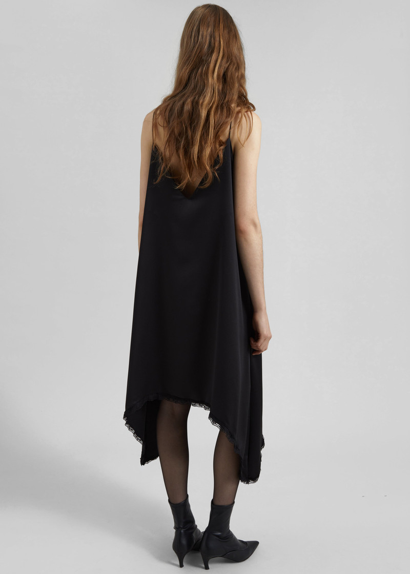 Velanne Satin Lace Trim Dress - Black 6