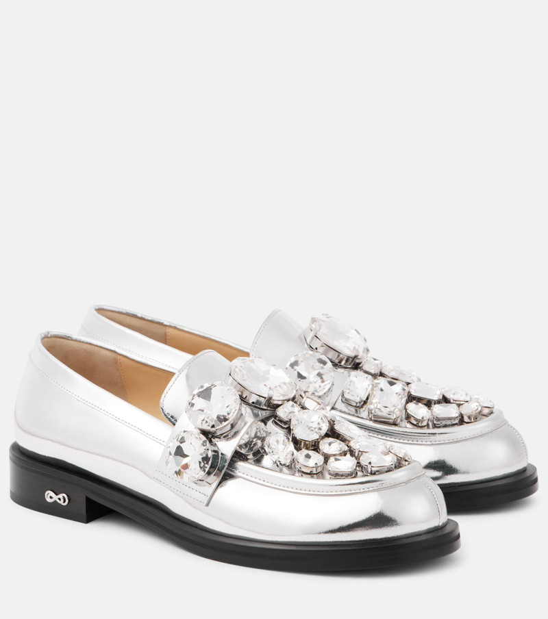 Crystal-embellished metallic leather loafers - 1