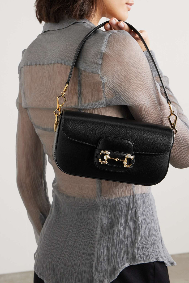 GUCCI Horsebit 1955 embellished textured-leather shoulder bag outlook