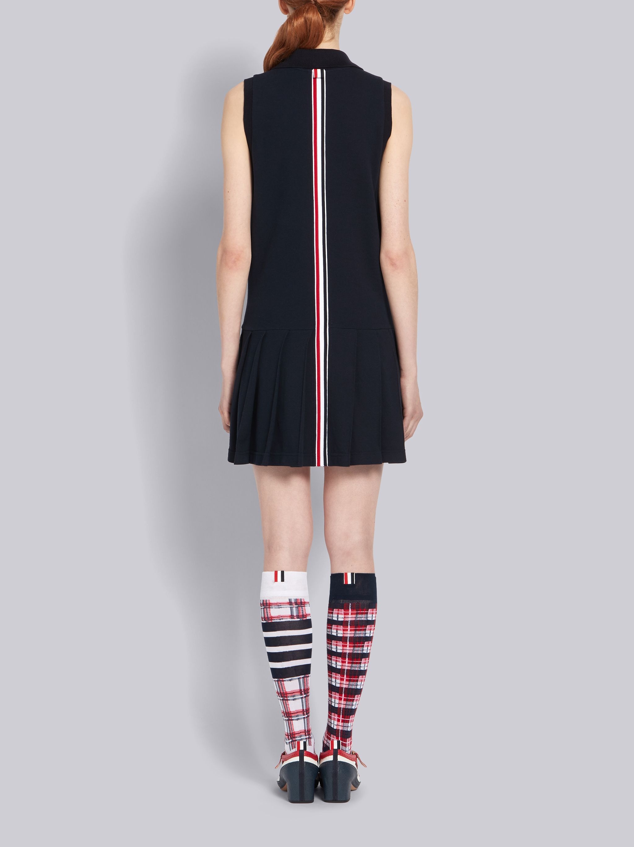 ワンピース Thom Browne Piquet Sleeveless Minidress Thom Browne Navy Pique Center Back RWB Stripe Sleeveless