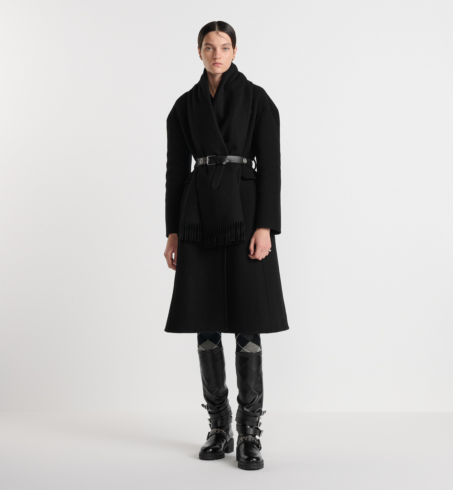 Belted Coat with Removable Scarf - 2
