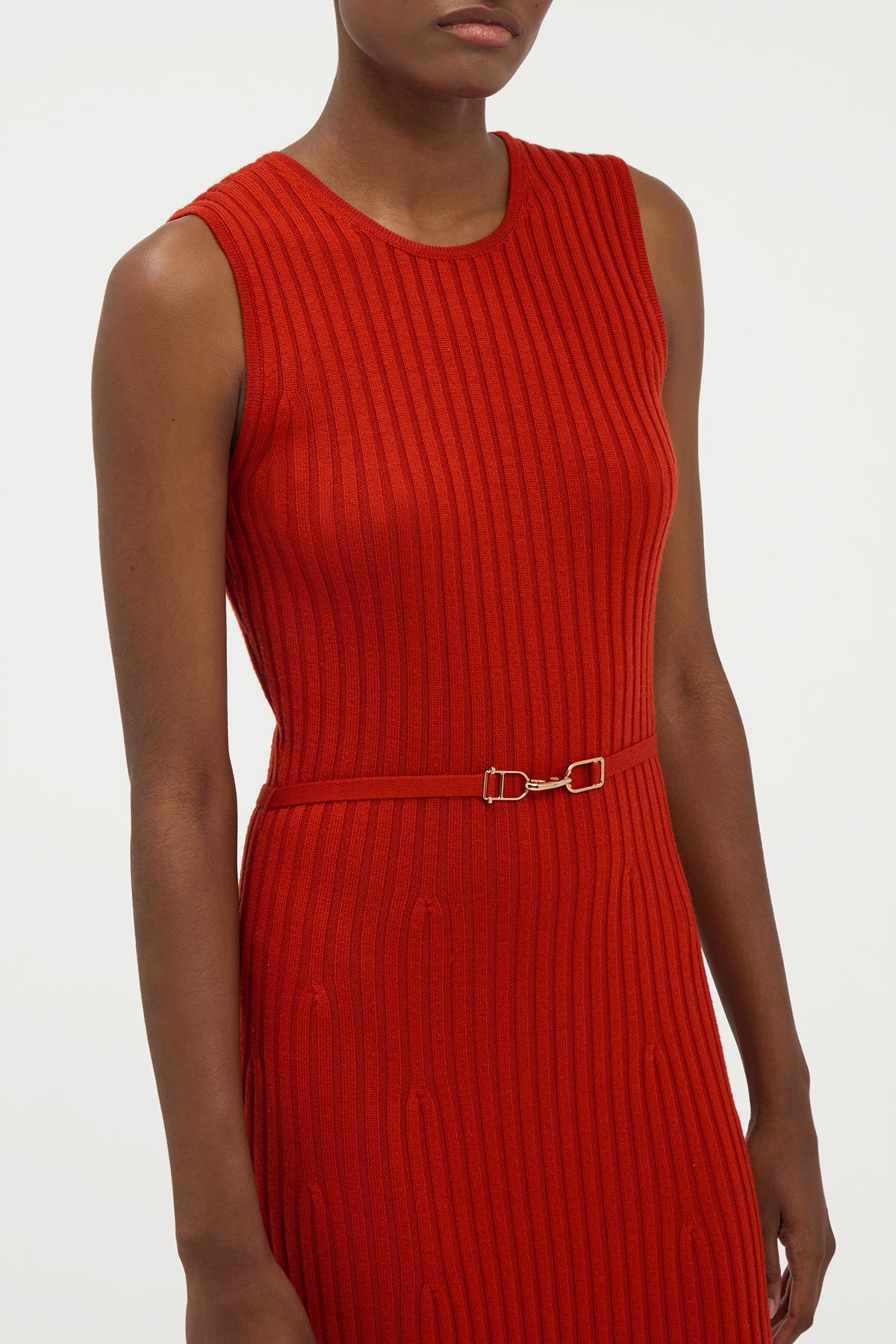 Meier Knit Midi Dress in Antelope Orange Merino Wool Cashmere - 5