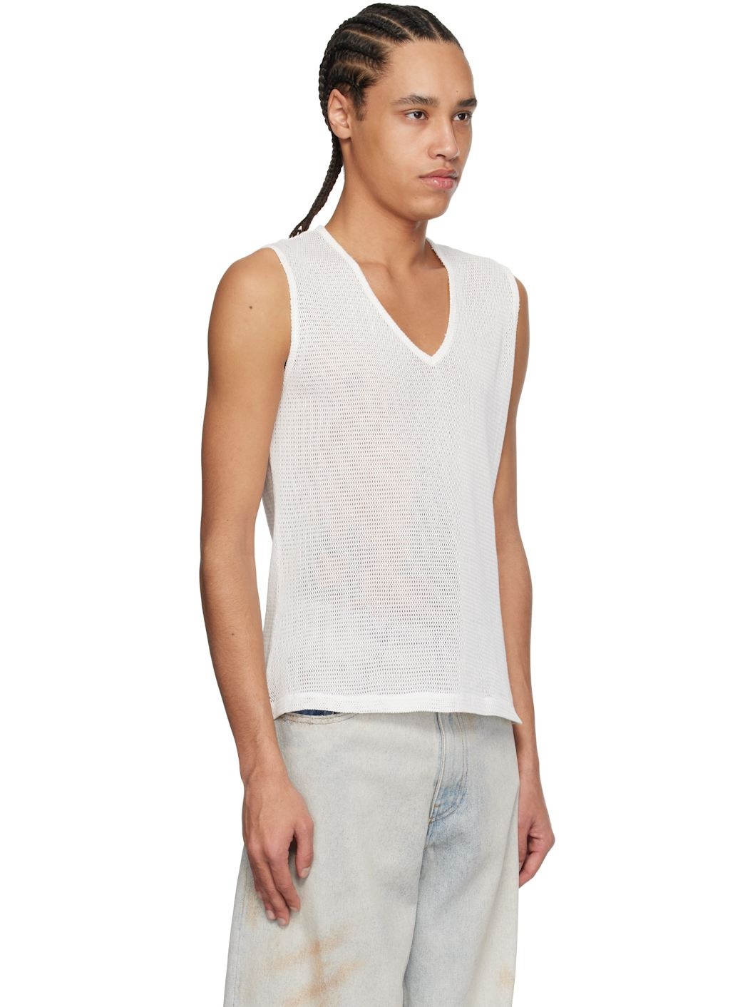 White V-Neck Tank Top - 2