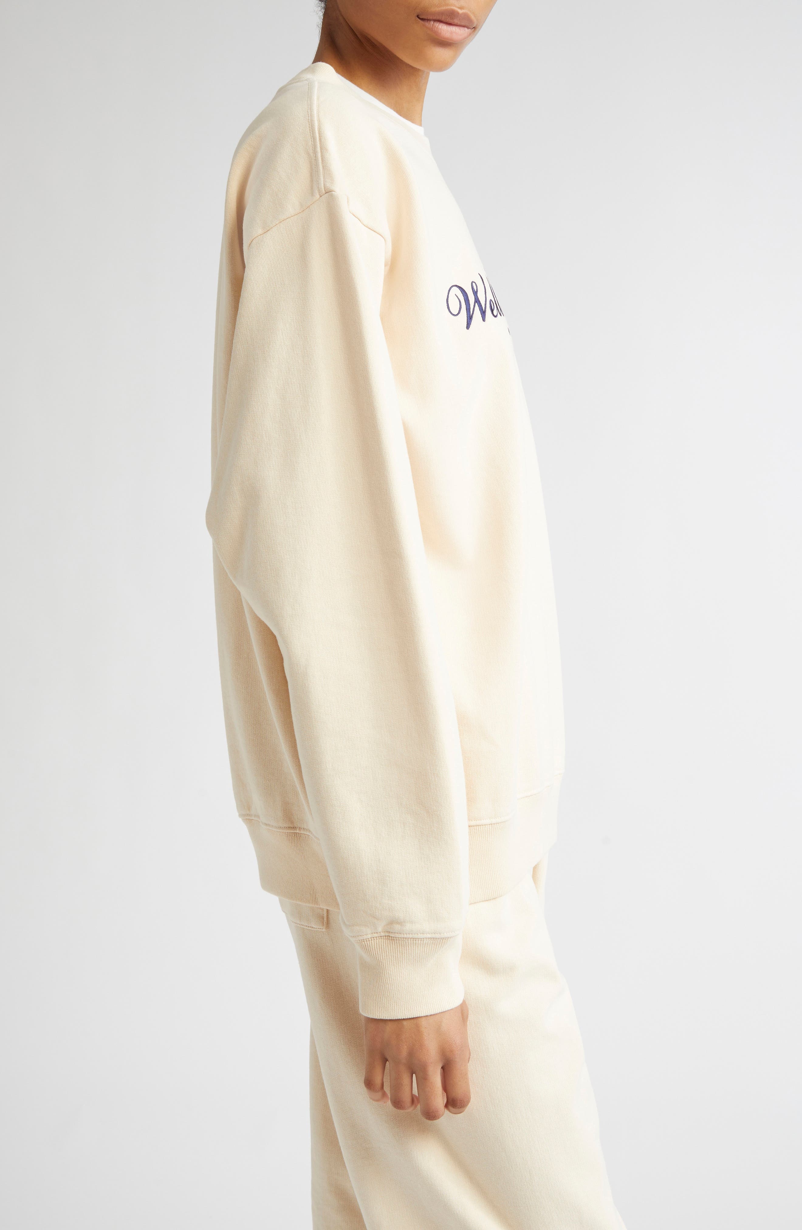 Sporty & Rich Wellness Club Embroidered Fleece Sweatshirt in Cream at Nordstrom - 4