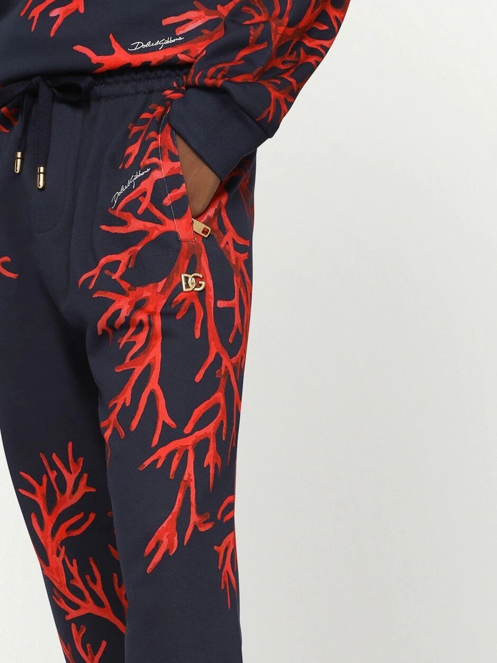 coral-print cotton track pants - 5