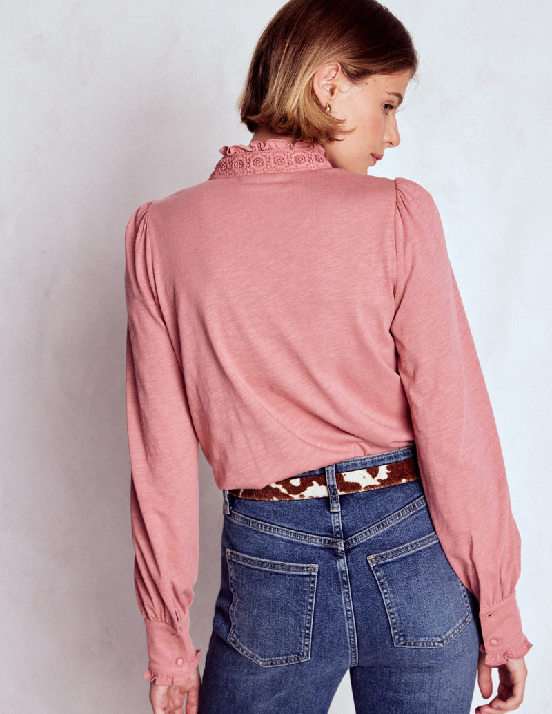 Lace Detail Jersey Shirt-Vintage Rose 4
