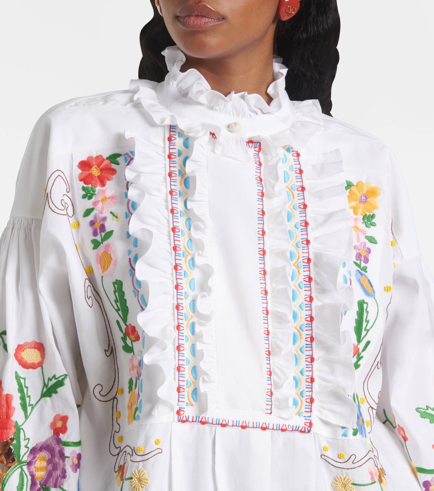 Embroidered cotton and linen blouse - 4