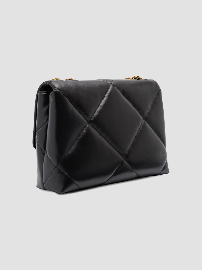 Women's Large Kira Diamond Leather Shoulder Bag - Black 6