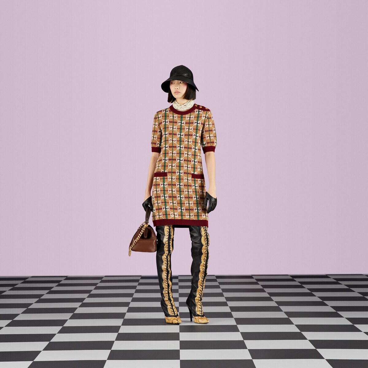 GG check wool dress - 2