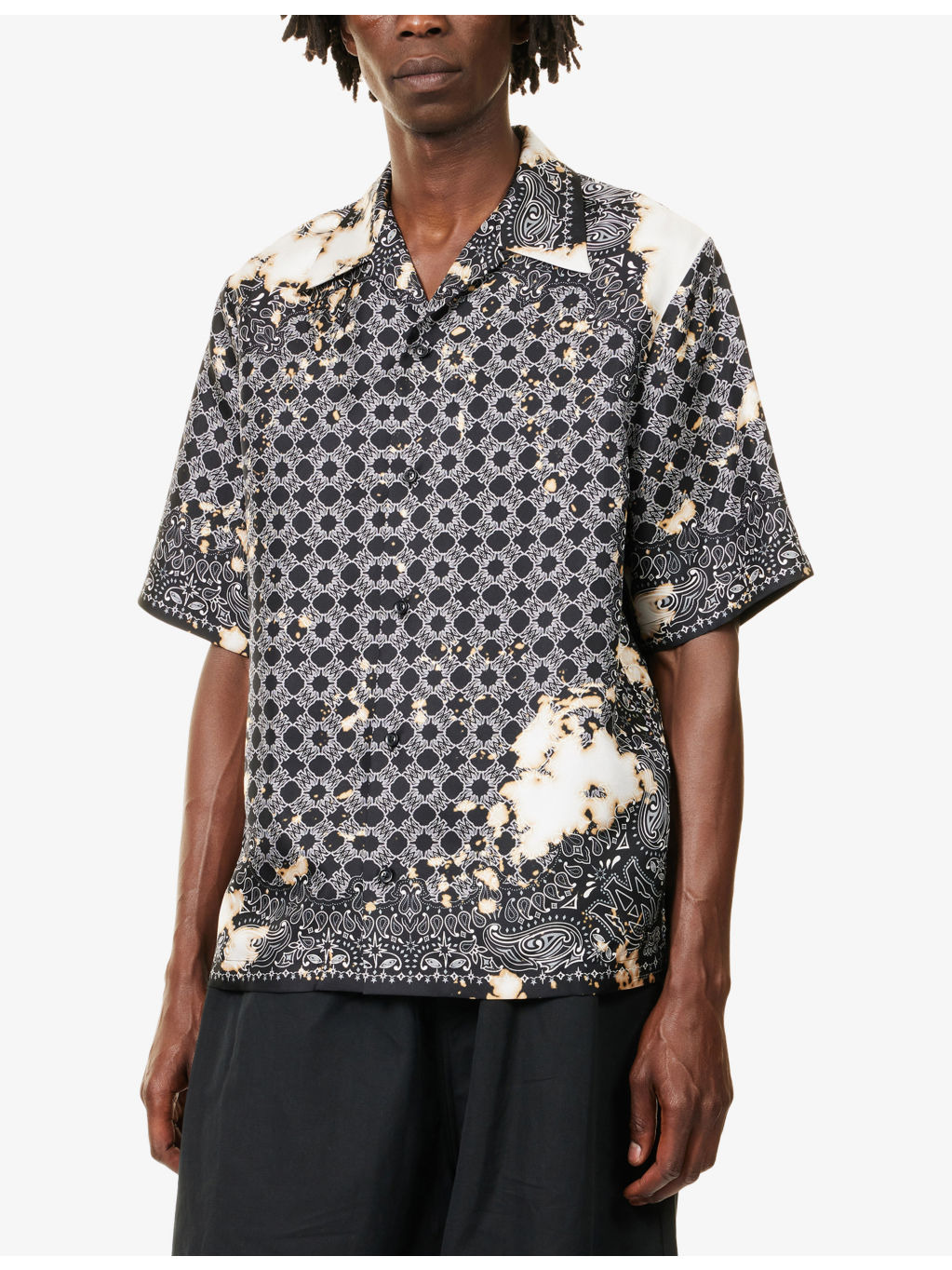 Graphic-Print Bleached Silk Bowling Shirt - 3